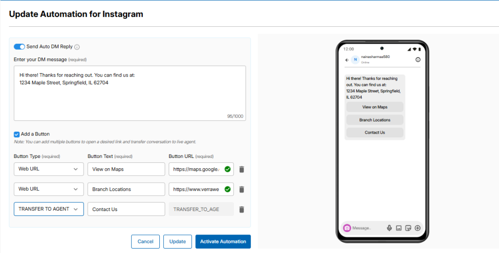 Configure Auto DM Replies