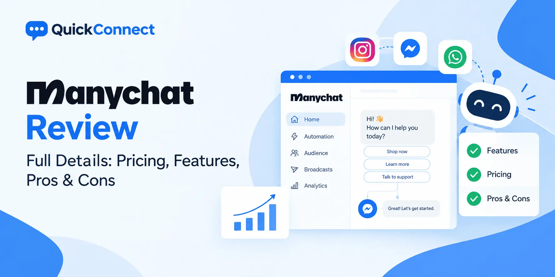 Manychat review Full Details: Pricing, Features, Pros & Cons